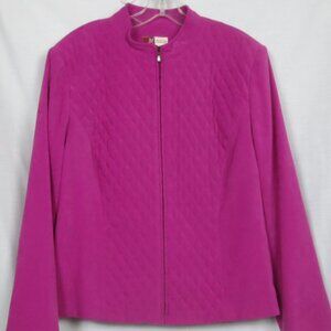 JM Collection Jacket Magenta Plush Quilted Zip Up Stretch Comfy Plus Size 16